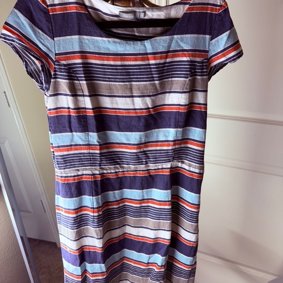 Lily & Me Dresses & Skirts - EUC- Lily & Me Striped Linen Blend Midi Dress - Blue, orange, White- Size Small
